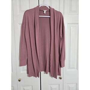 Daily ritual large women's mauve open front knit cardigan